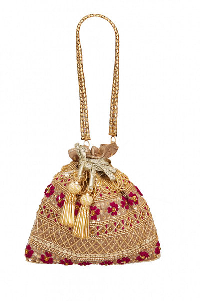 Gold and red embellished potli bag