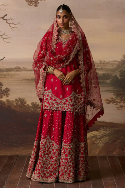 Angad Singh Red embellished sharara set ANGAJUL26D150536