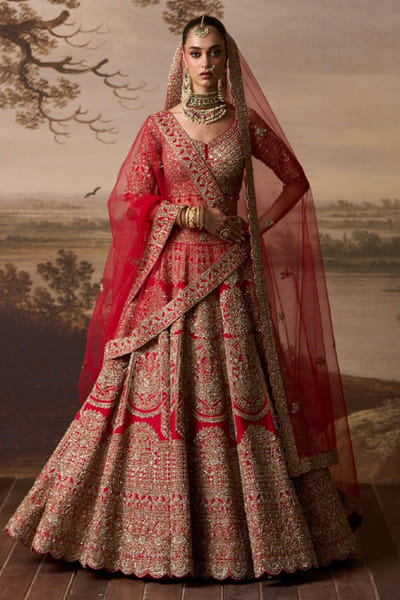 Angad Singh Red crystal embellished lehenga set ANGAJUL26D150511