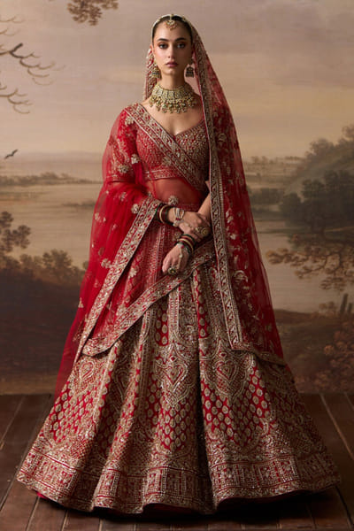 Angad Singh Red dabka embroidered lehenga set ANGAJUL26D150513