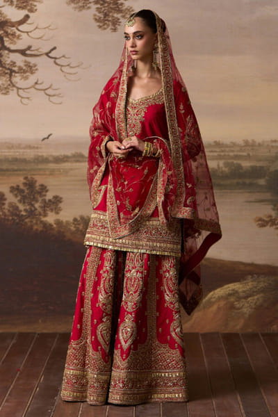 Angad Singh Red embroidered sharara set ANGAJUL26D150534