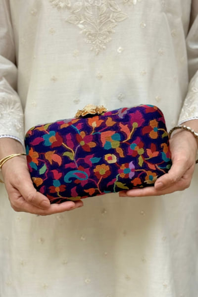 Multicolour floral pashmina cashmere clutch