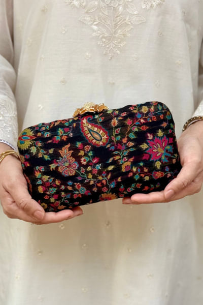 Black paisley pashmina cashmere clutch