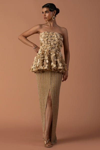 Peach embellished peplum top