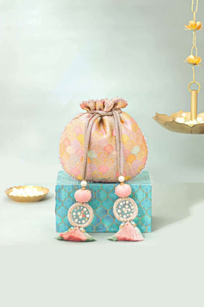 Multicolor woven banarasi silk potli bag