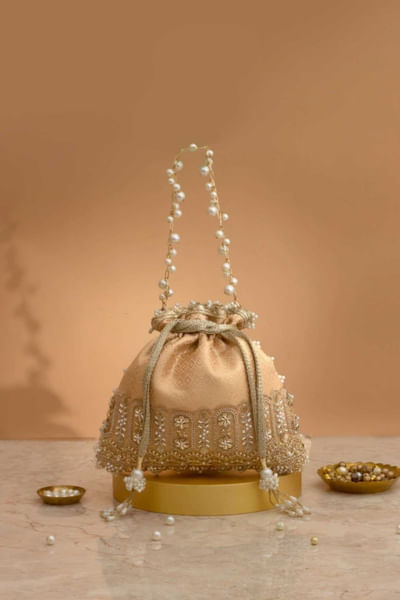 Peach cutdana embroidered potli bag