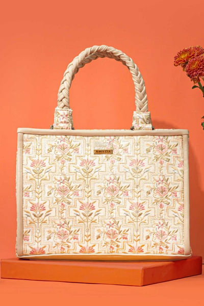 Off-white thread embroidered handbag