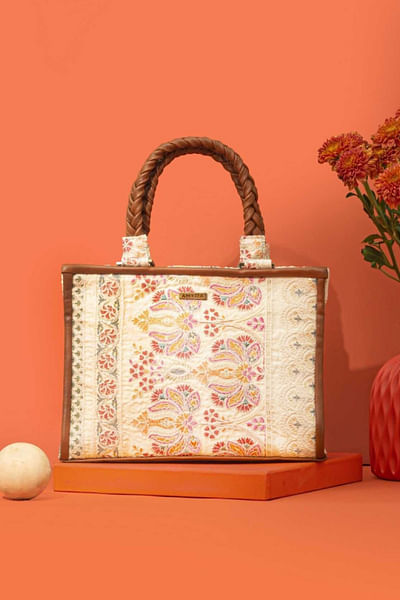 Multicolour thread embroidered handbag