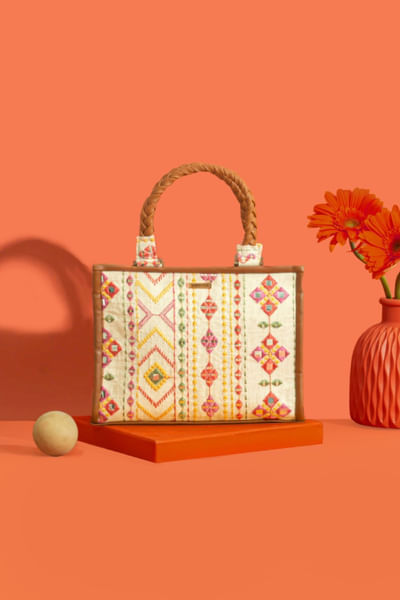 Multicolour mirror embroidered handbag