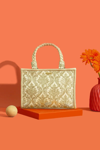 Mint jaali zari embroidered handbag