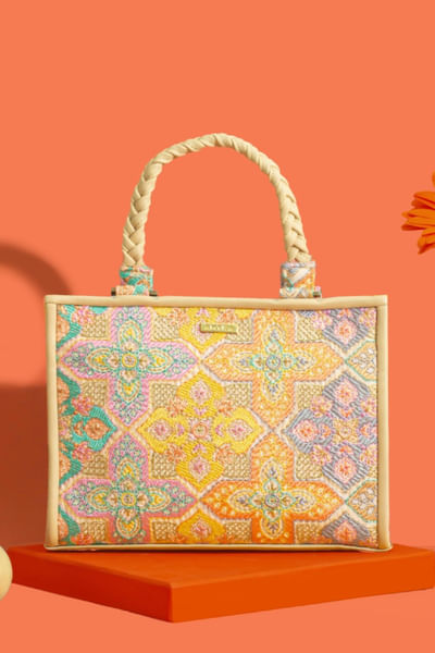 Multicolour kutch thread embroidered handbag