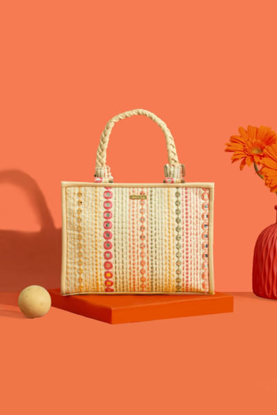 Multicolour mirror embroidery handbag