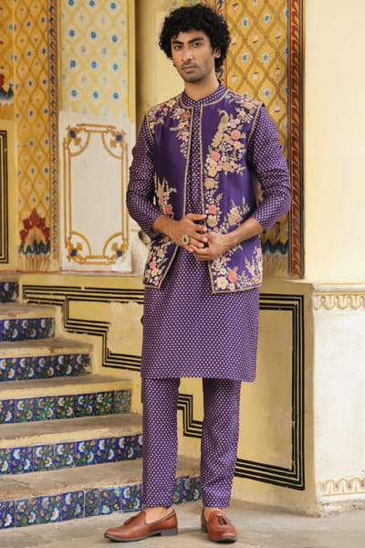 Purple applique-zardozi embroidered bandi set