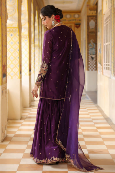 Niti Bothra Purple applique embroidered sharara set NITNOV25D137849