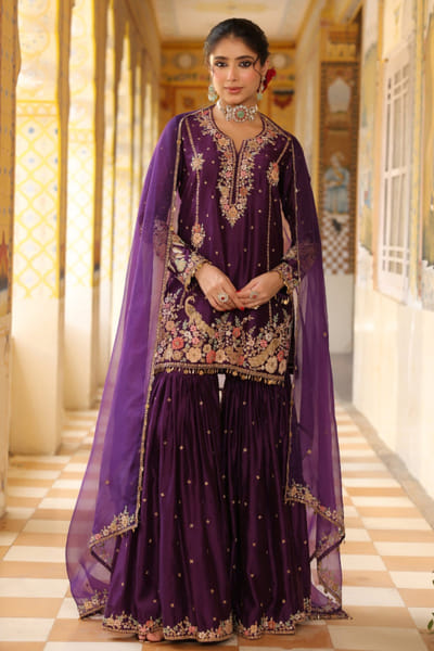 Niti Bothra Purple applique embroidered sharara set NITNOV25D137849