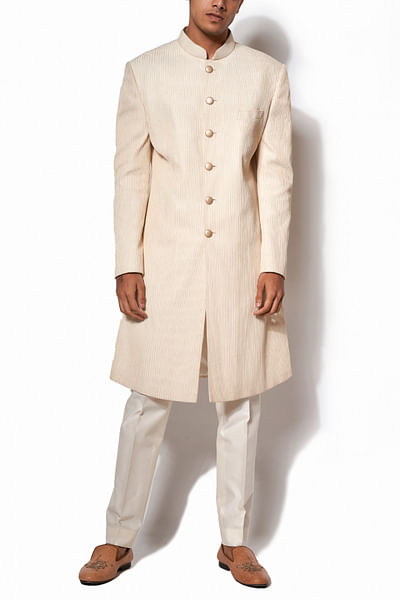 Ivory textured long jacket set