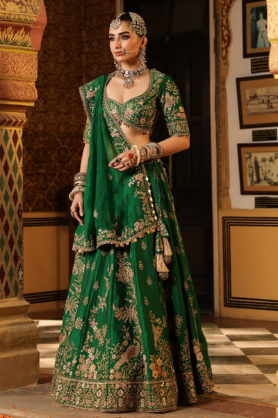 Green applique embroidered lehenga set
