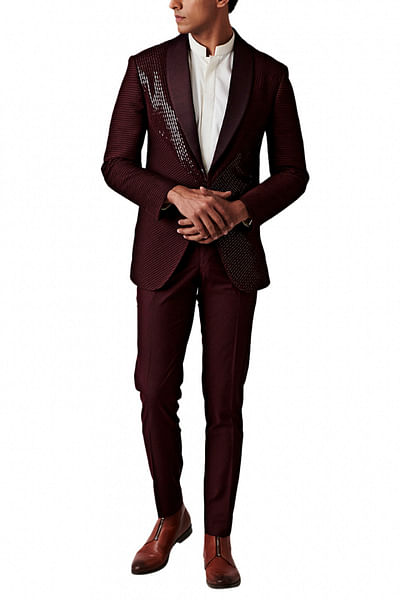 Wine tuxedo suit