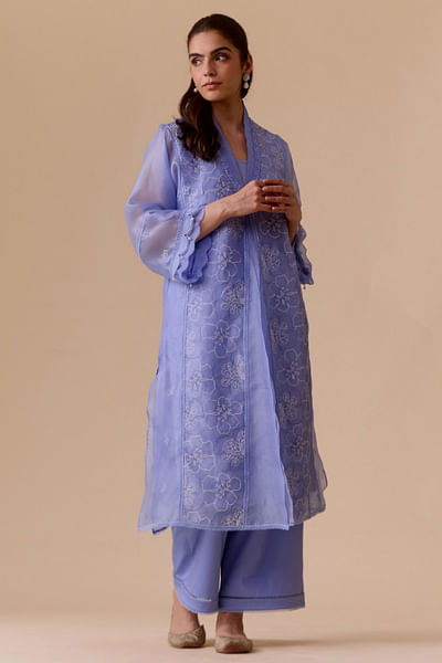 Blue floral embroidered kurta set