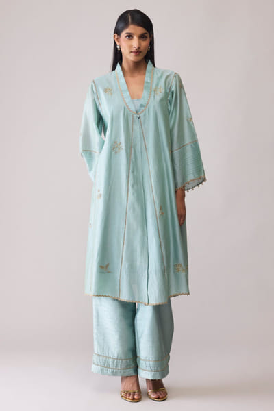 Mint hand embroidered choga kurta set