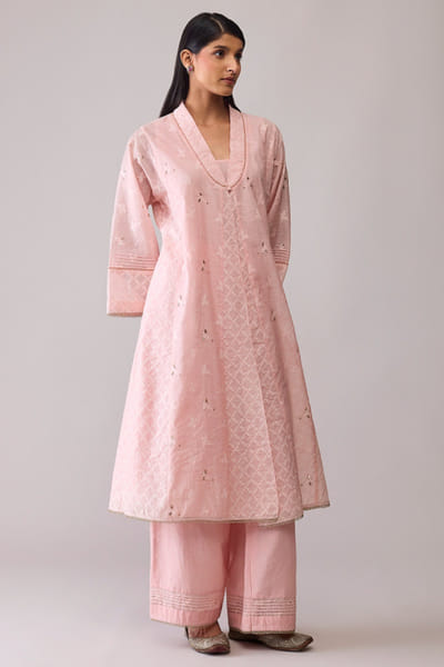 Pink hand embroidered choga kurta set