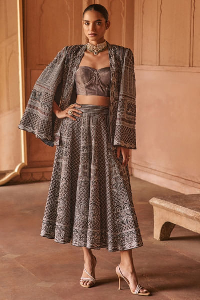 Black cutdana embroidered lehenga set