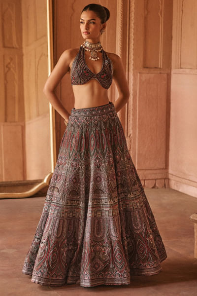 Black dori embroidered lehenga set