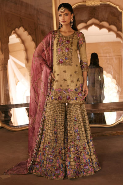 Gold sequin embroidered gharara set