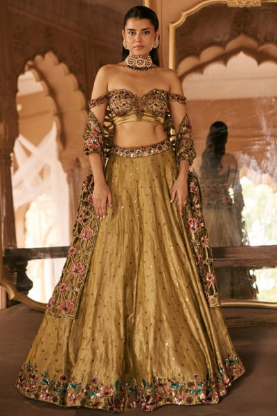 Gold cutwork embroidered lehenga set