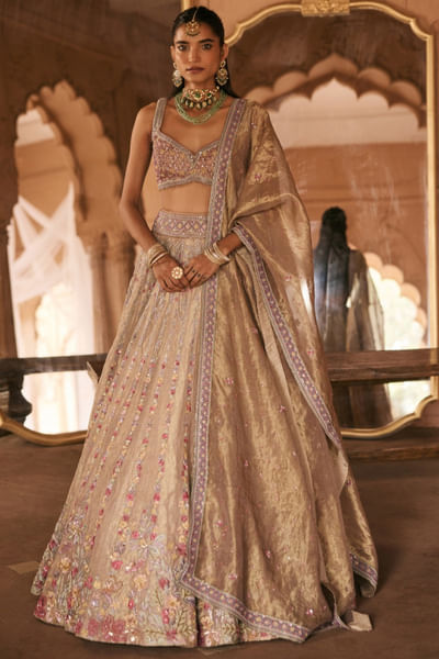 Multicoloured sequin embroidered lehenga set