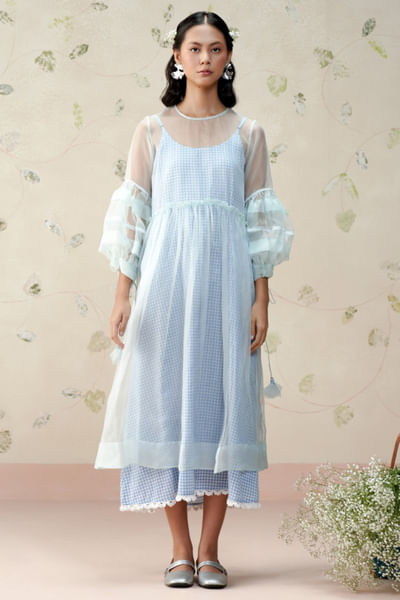 Foam blue crochet embroidered dress