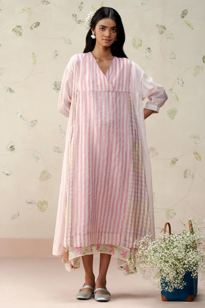 Baby pink block printed dress