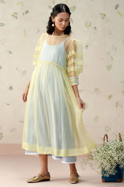 Butter yellow crochet embroidered dress