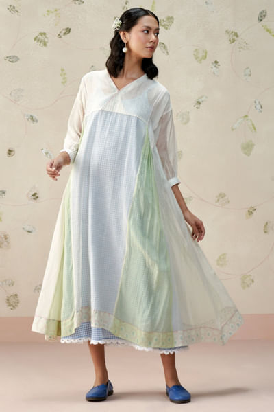 Sea foam crochet embroidered dress