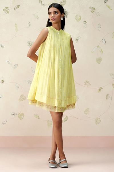 Butter yellow smock embroidery dress