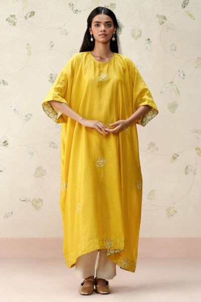 Marigold yellow printed embroidered tunic
