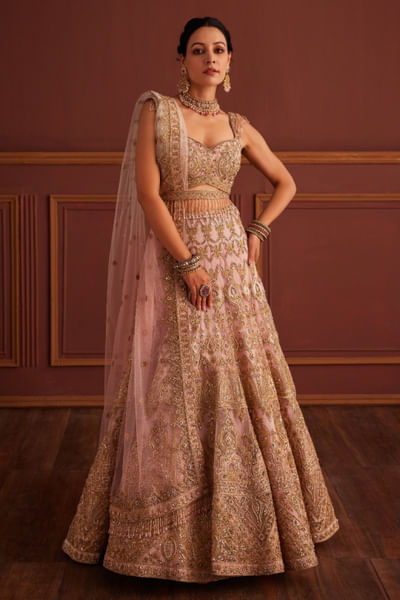Pink dori embroidered lehenga set