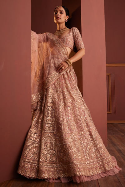 Pink cutdana embroidered lehenga set