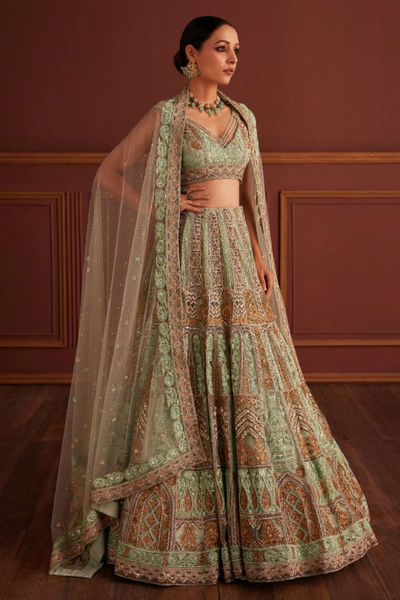 Green dori embroidered lehenga set