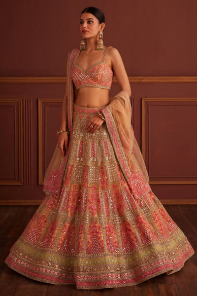 Pink mirror embroidered lehenga set