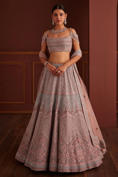 Grey zari embroidered lehenga set