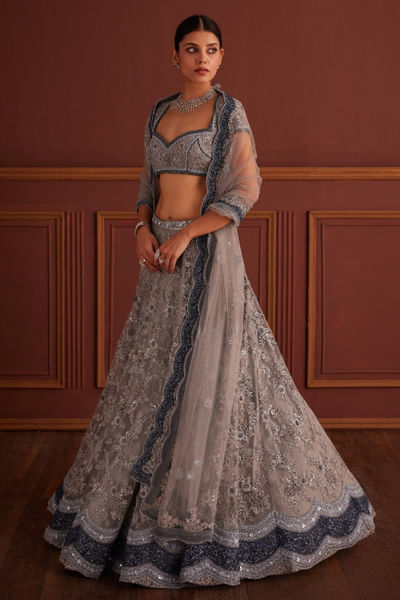 Grey dori embroidered lehenga set