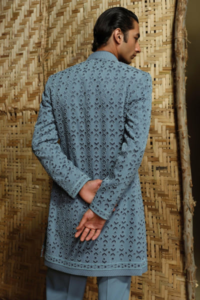 Amaare Denim blue gota embroidered achkan set AMAAAUG26D152834