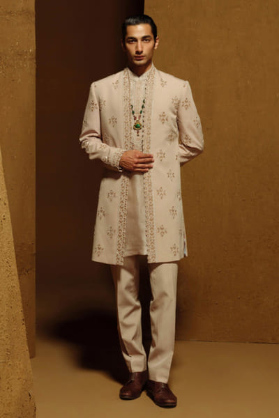 Amaare Grey gota embroidered achkan set AMAAAUG26D152829