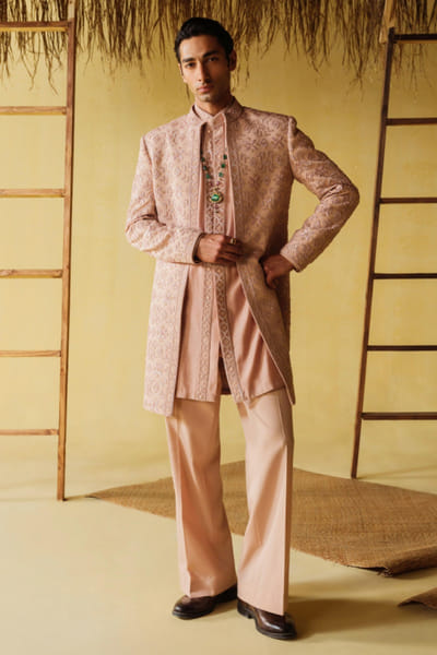 Amaare Pink gota embroidered achkan set AMAAAUG26D152824