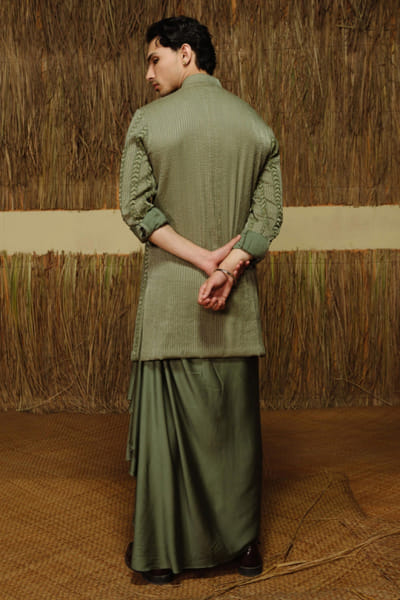 Amaare Olive green gota embroidered dhoti kurta set AMAAAUG26D152825