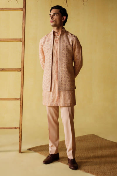 Amaare Pink gota embroidered Nehru jacket set AMAAAUG26D152823