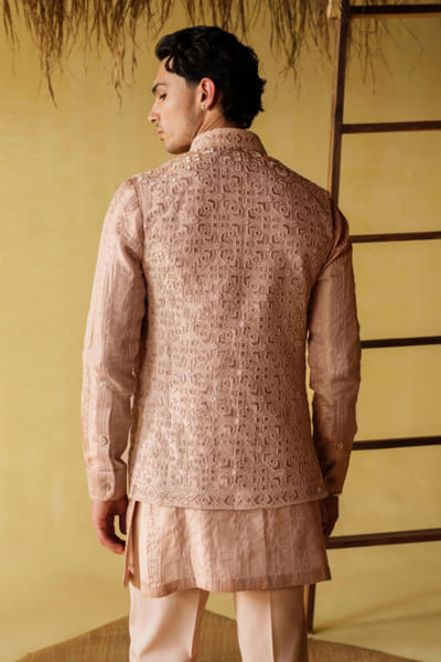 Amaare Pink gota embroidered Nehru jacket set AMAAAUG26D152823