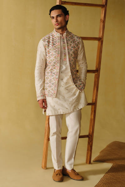 Amaare Ivory gota embroidered Nehru jacket set AMAAAUG26D152822
