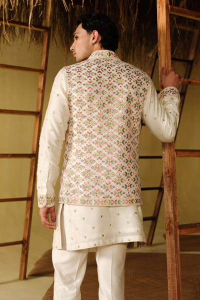 Amaare Ivory gota embroidered Nehru jacket set AMAAAUG26D152822